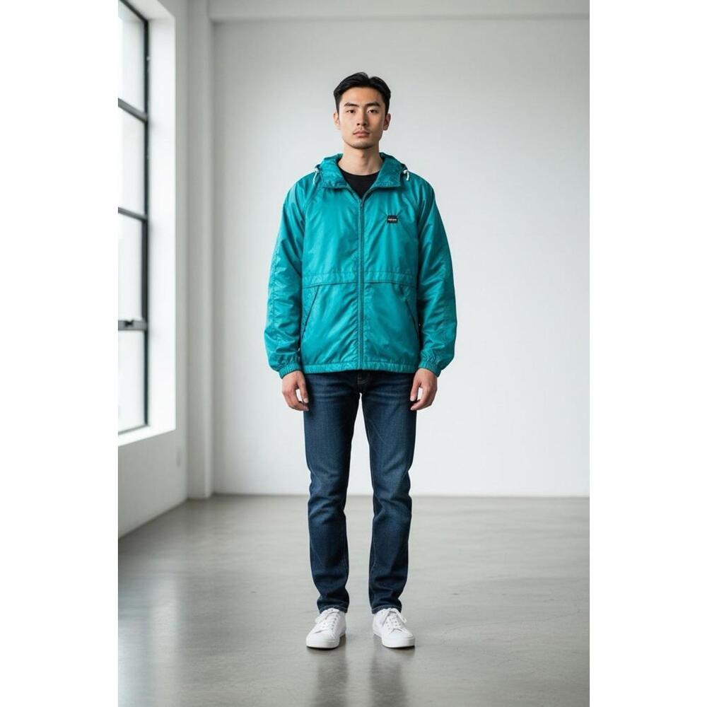 Eddie Bauer Windbreaker‎ Jacket Mens Size Large Green Full Zip Front